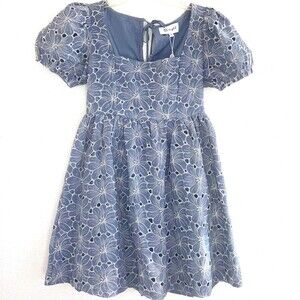 BRIGHT THE LABEL S  100% Cotton Embroidered Eyelet Blue Fit & Flare Dress Lace